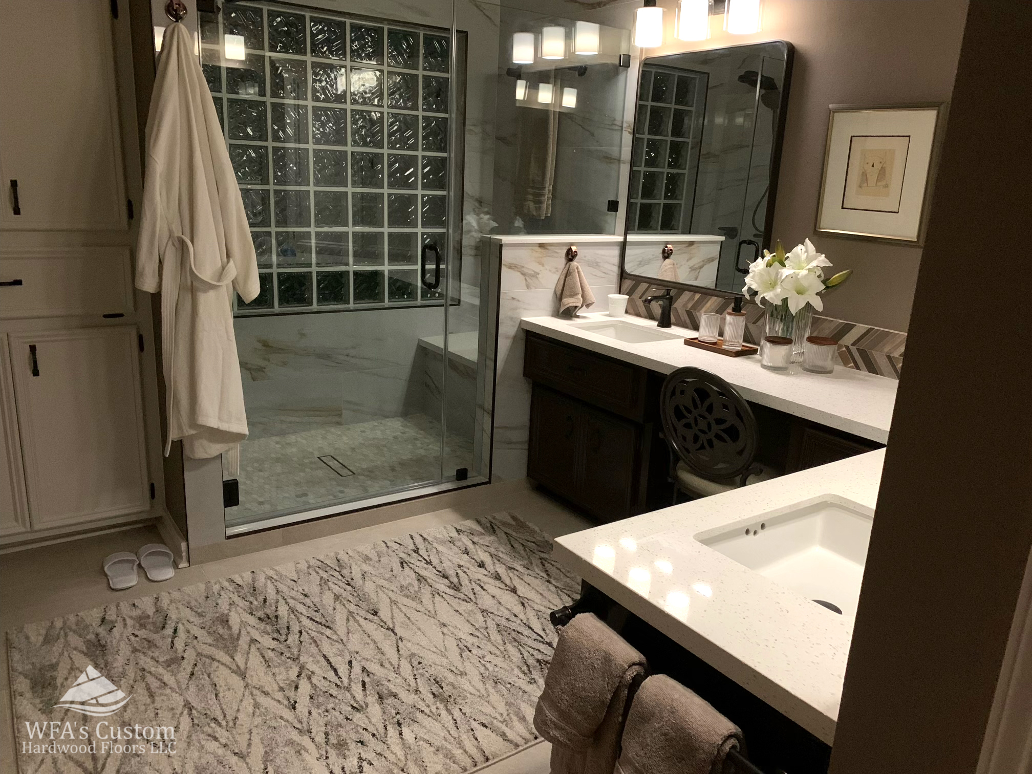 tile flooring, tile shower, and custom shower glass, wfa's custom hardwood floors, houston texas
